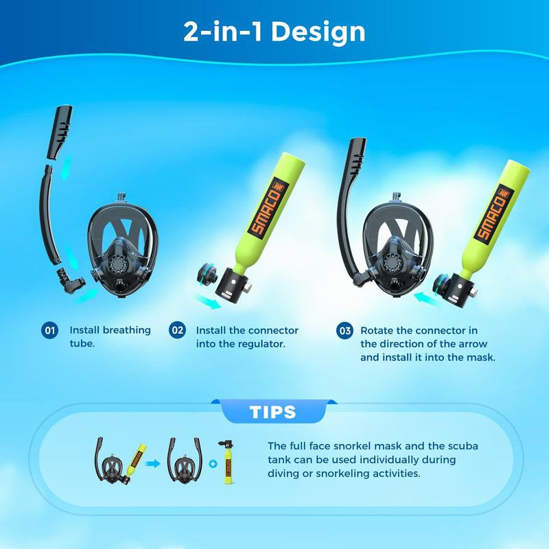 SMACO Mini Scuba Tank with Snorkel Mask 0.5L