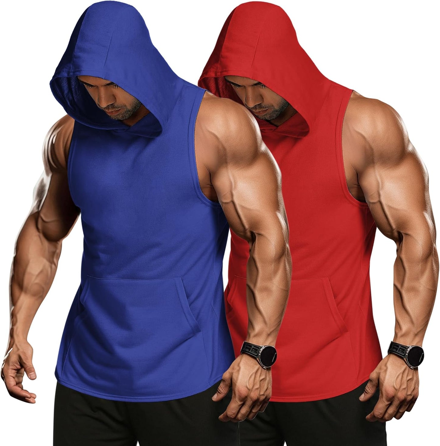 Men 2 Pack Workout Hooded Tank