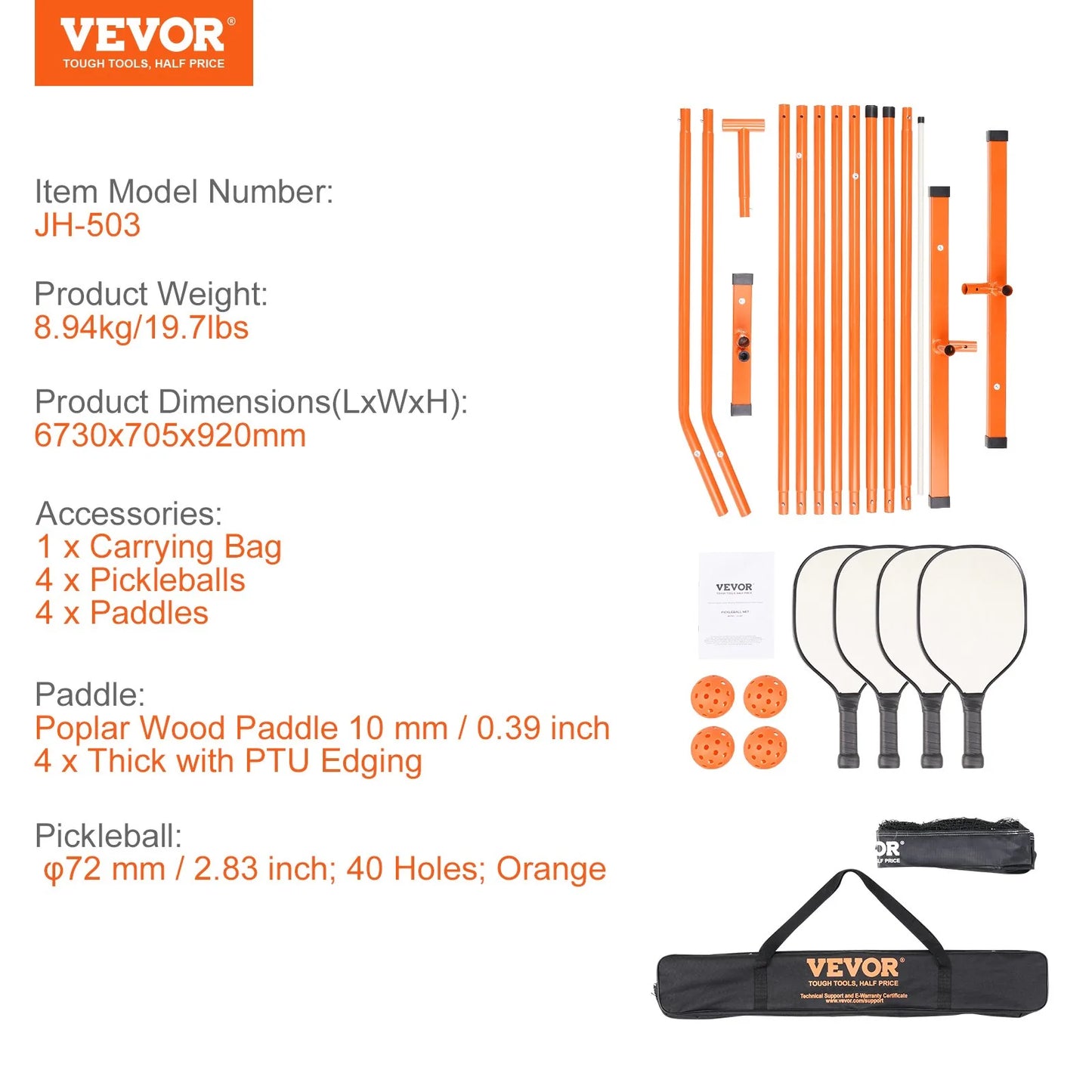 Portable Pickleball System with Carrying Bag & Balls & Paddles