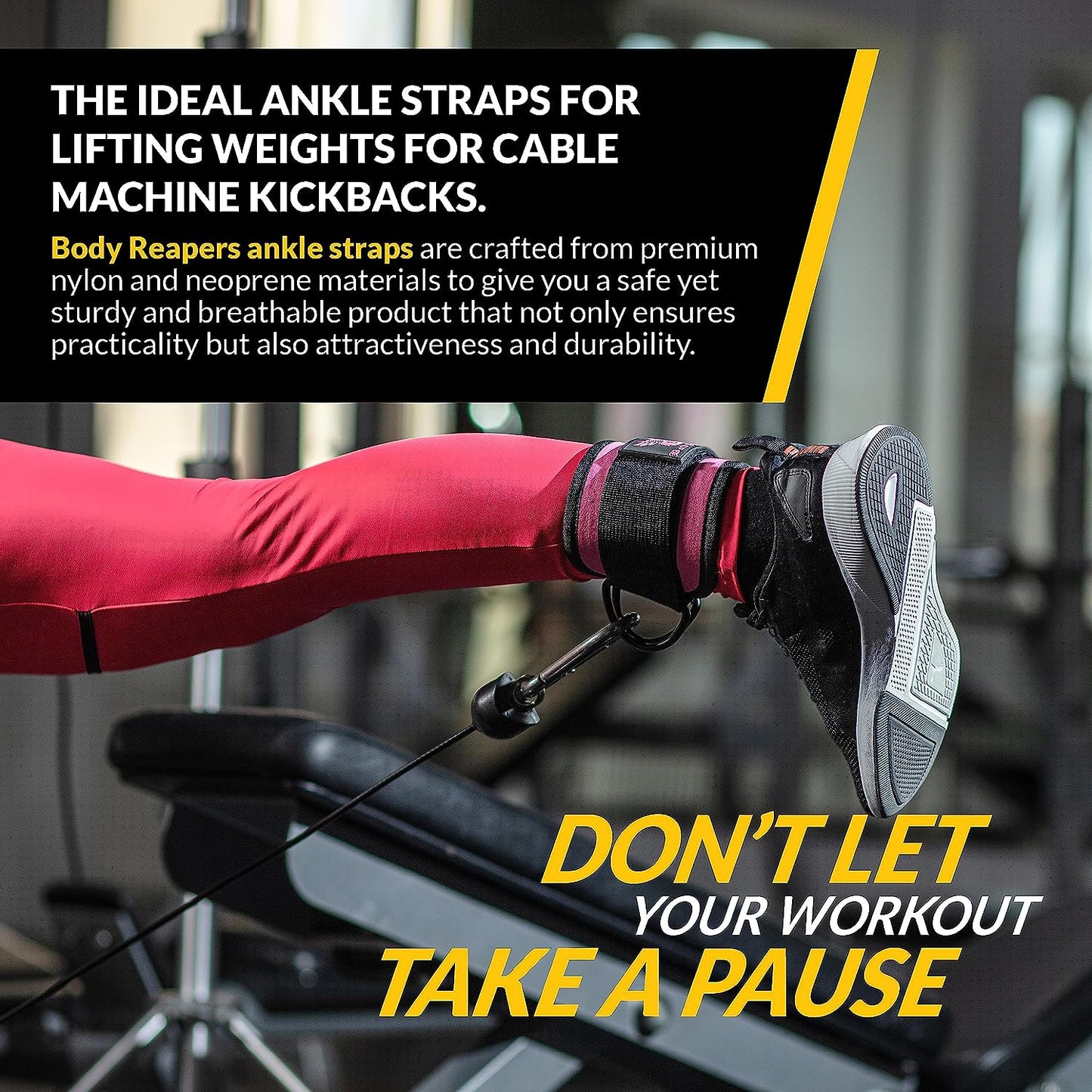 Gym Ankle Strap for Cable Machine with Adjustable Velcro