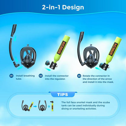 SMACO Mini Scuba Tank with Snorkel Mask 0.5L