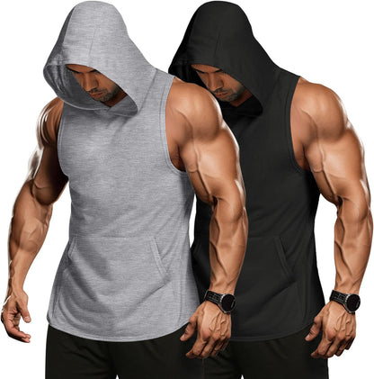 Men 2 Pack Workout Hooded Tank