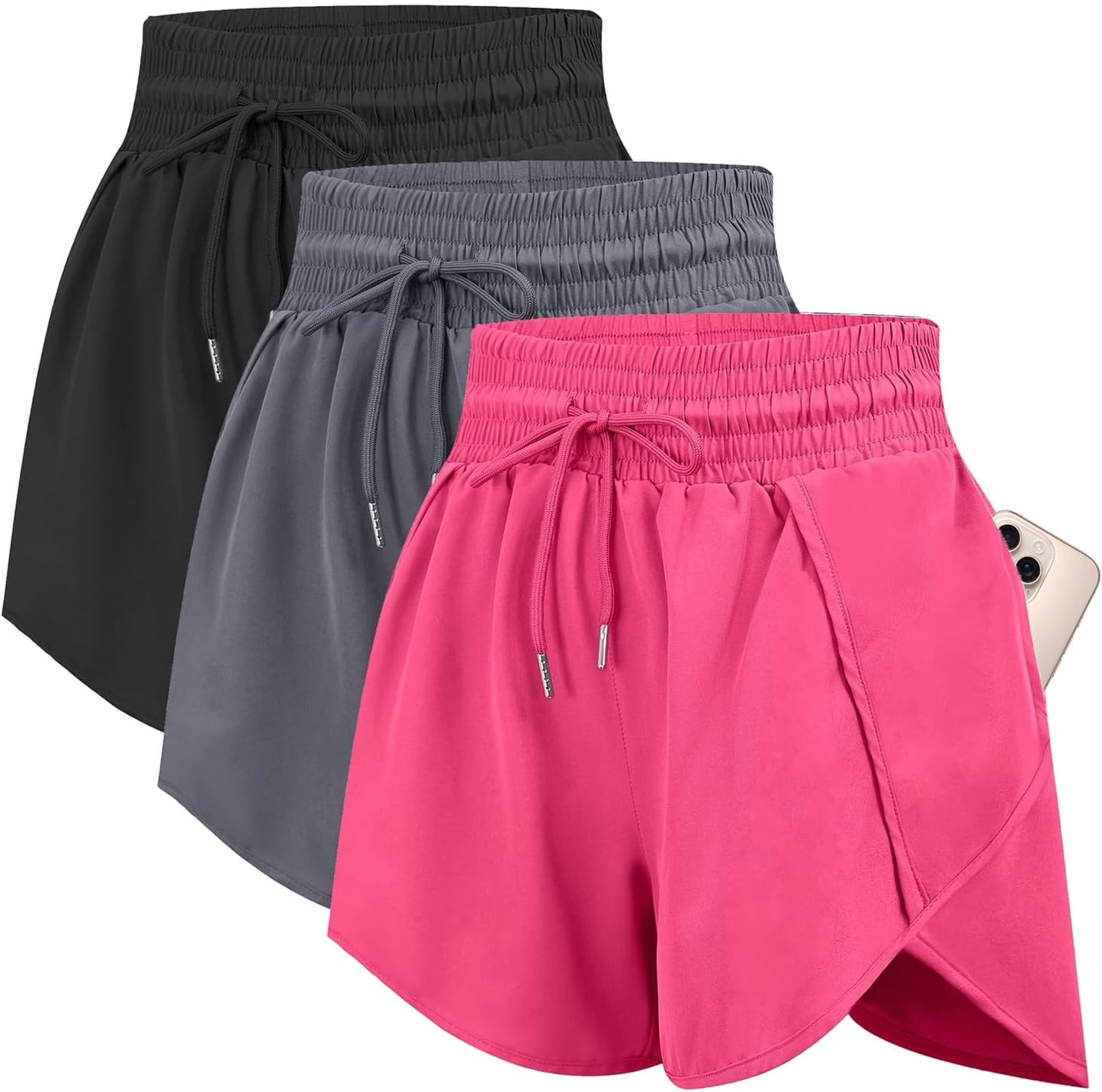 3 Women Running Shorts High Waisted