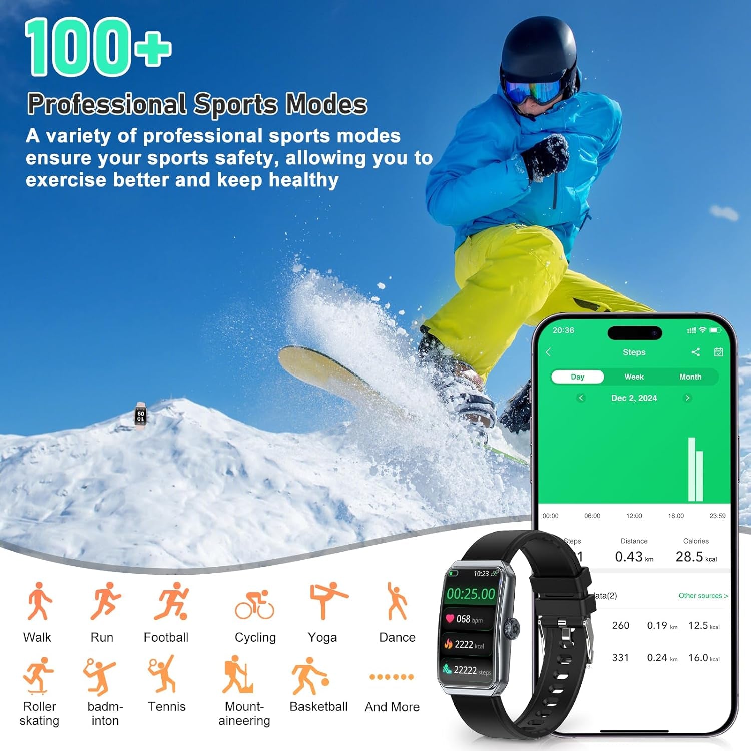 Waterproof Smart Watch with Heart Rate, Blood Oxygen and Sleep Tracker