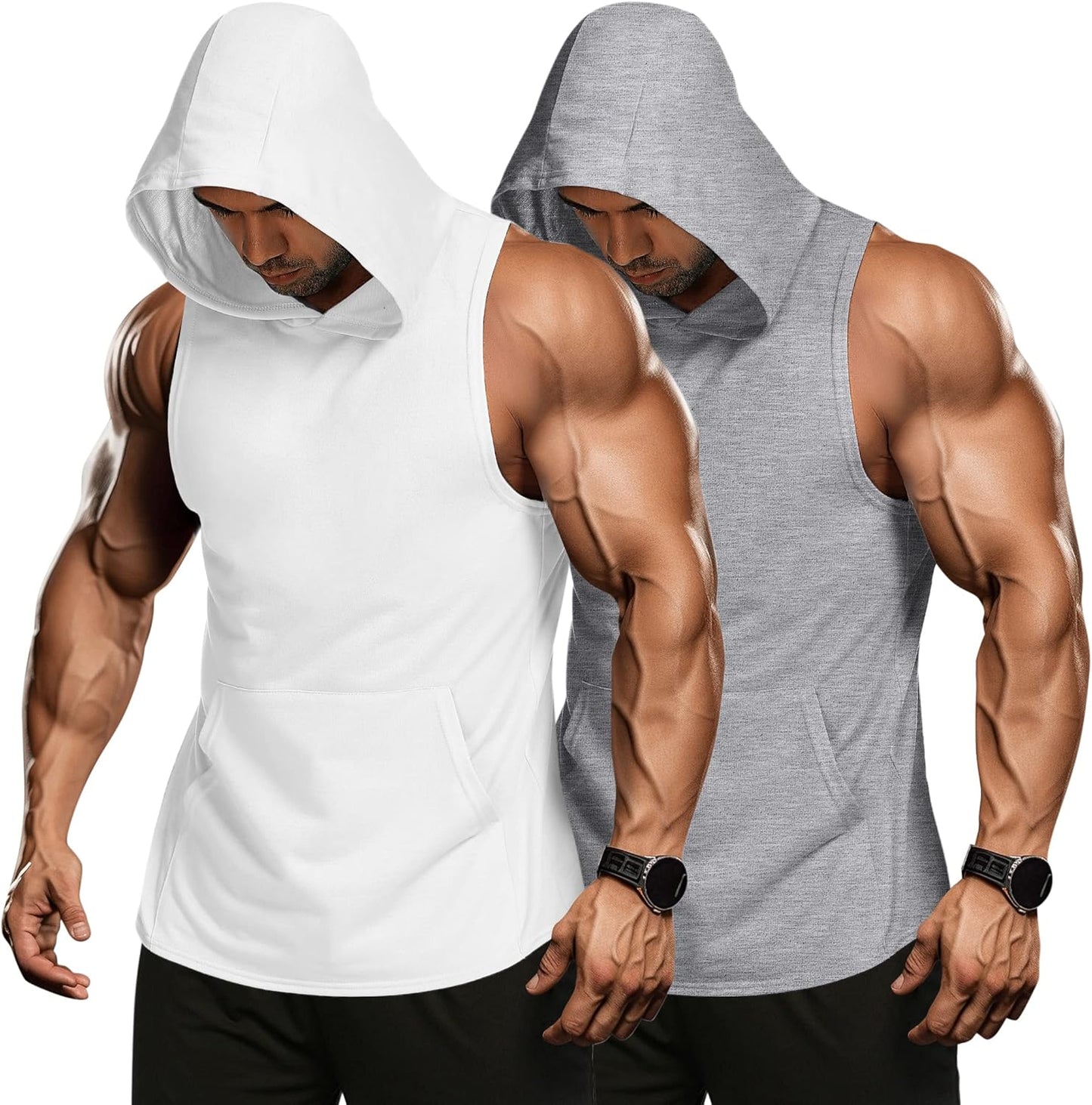 Men 2 Pack Workout Hooded Tank