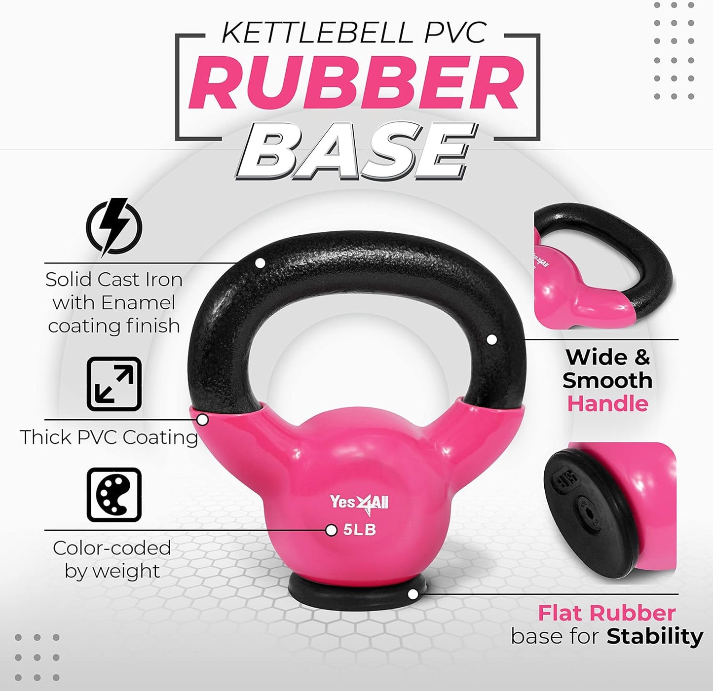Kettlebells Rubber Base, Kettlebell Set for Women, Strength Training Kettlebells Weights (10-65 Lbs)