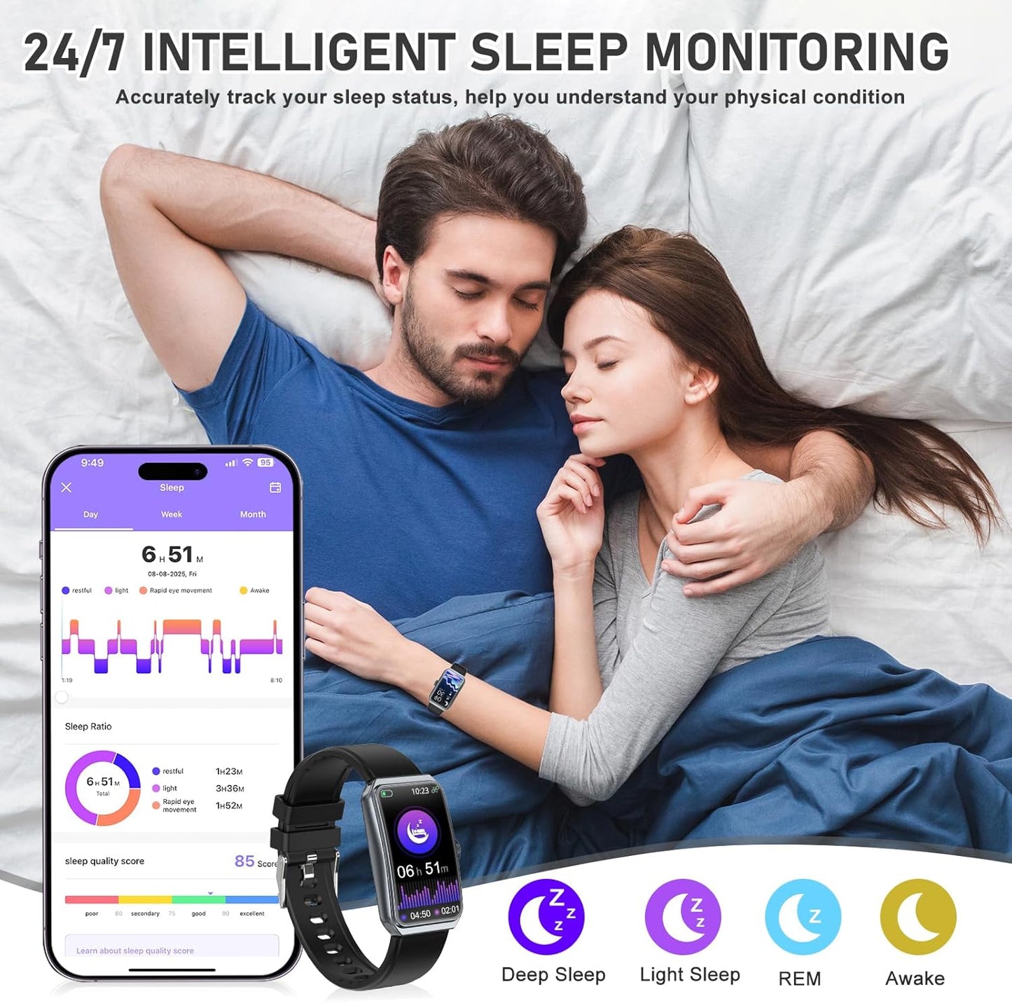 Waterproof Smart Watch with Heart Rate, Blood Oxygen and Sleep Tracker