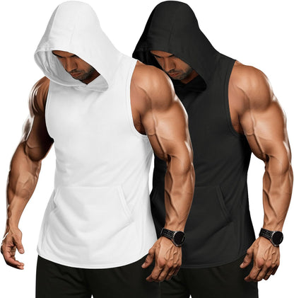 Men 2 Pack Workout Hooded Tank