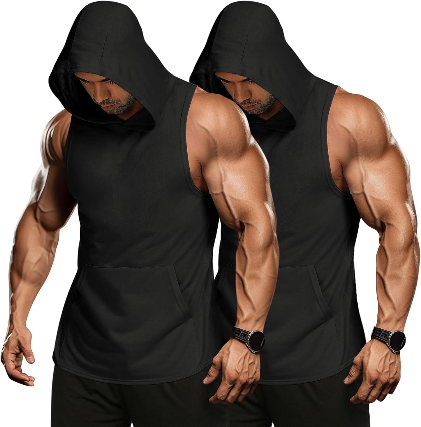 Men 2 Pack Workout Hooded Tank