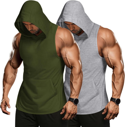 Men 2 Pack Workout Hooded Tank
