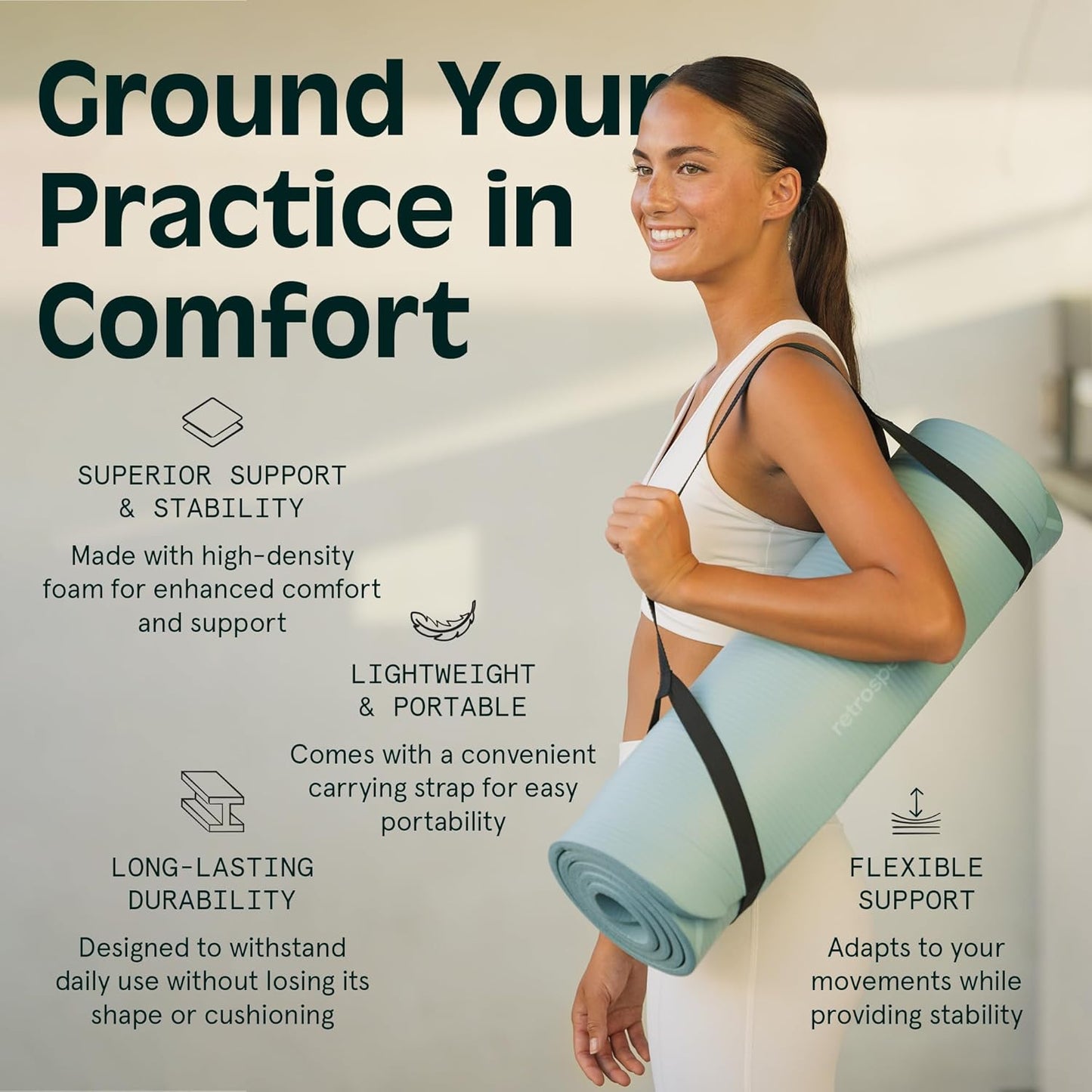 Solana Yoga Mat Thick 1/2In Non-Slip