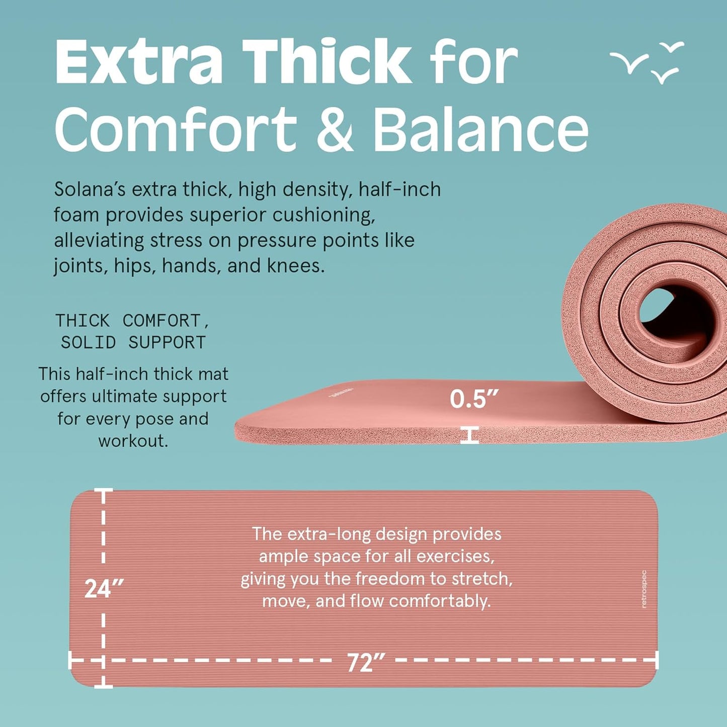Solana Yoga Mat Thick 1/2In Non-Slip