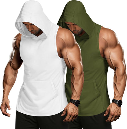 Men 2 Pack Workout Hooded Tank