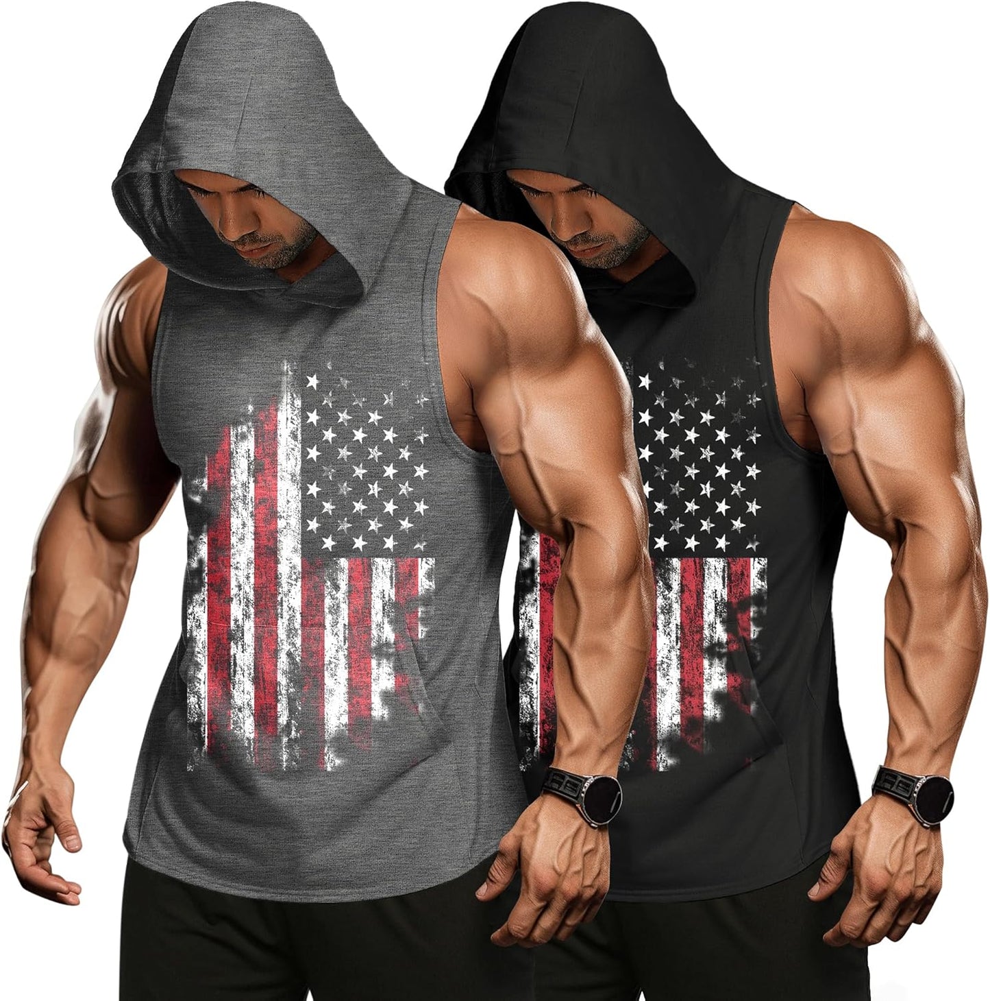 Men 2 Pack Workout Hooded Tank