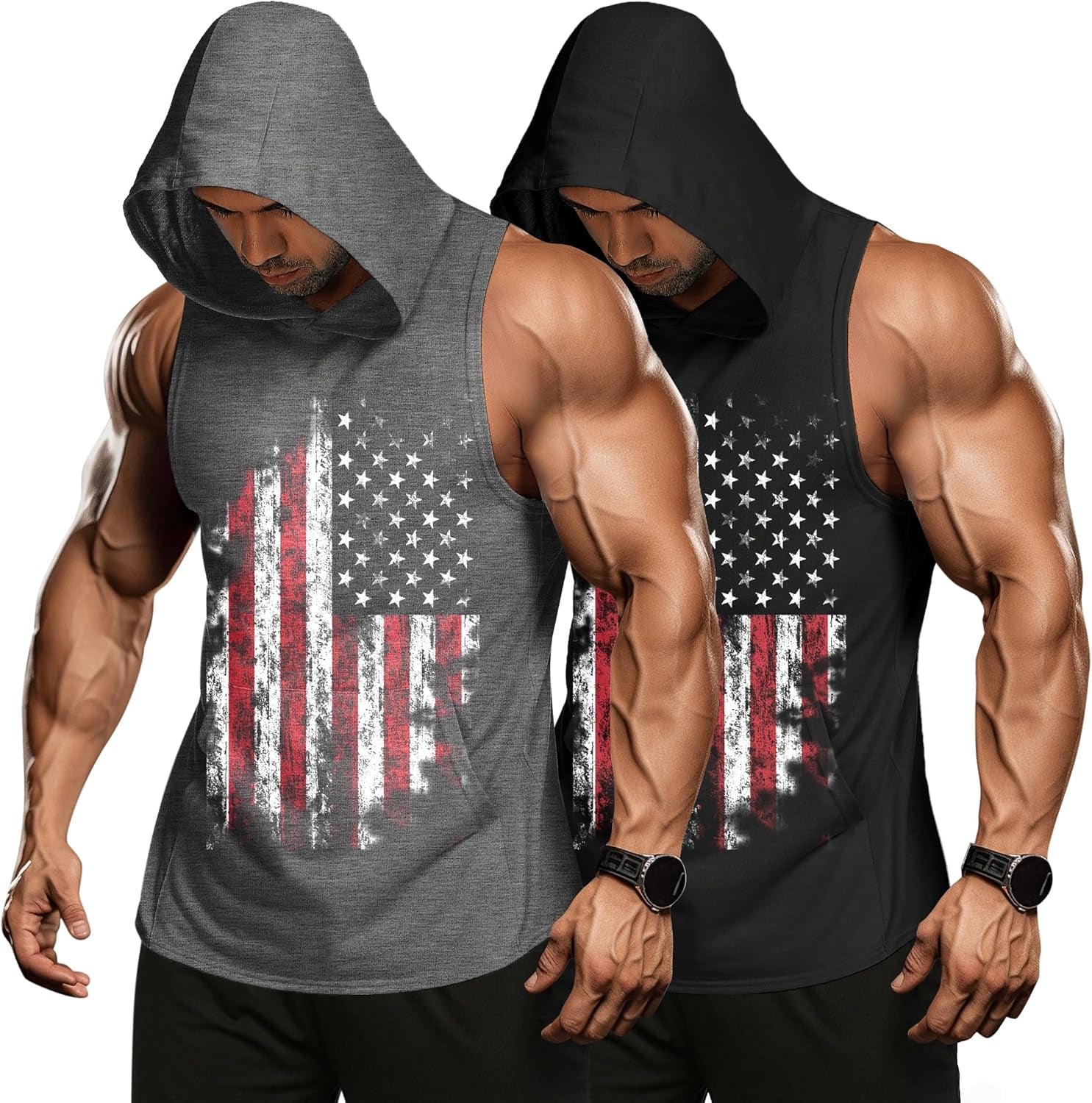 Men 2 Pack Workout Hooded Tank