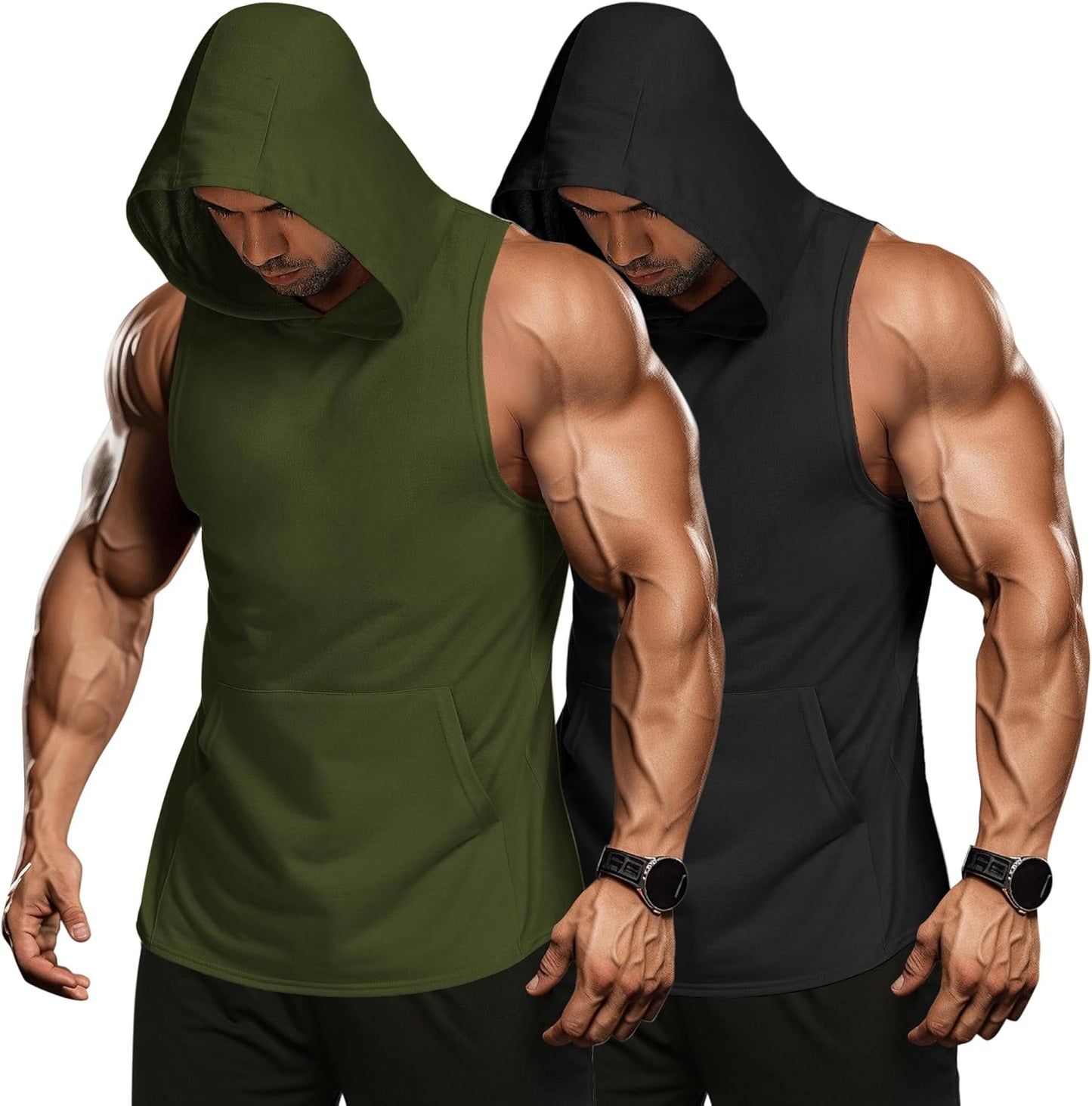 Men 2 Pack Workout Hooded Tank