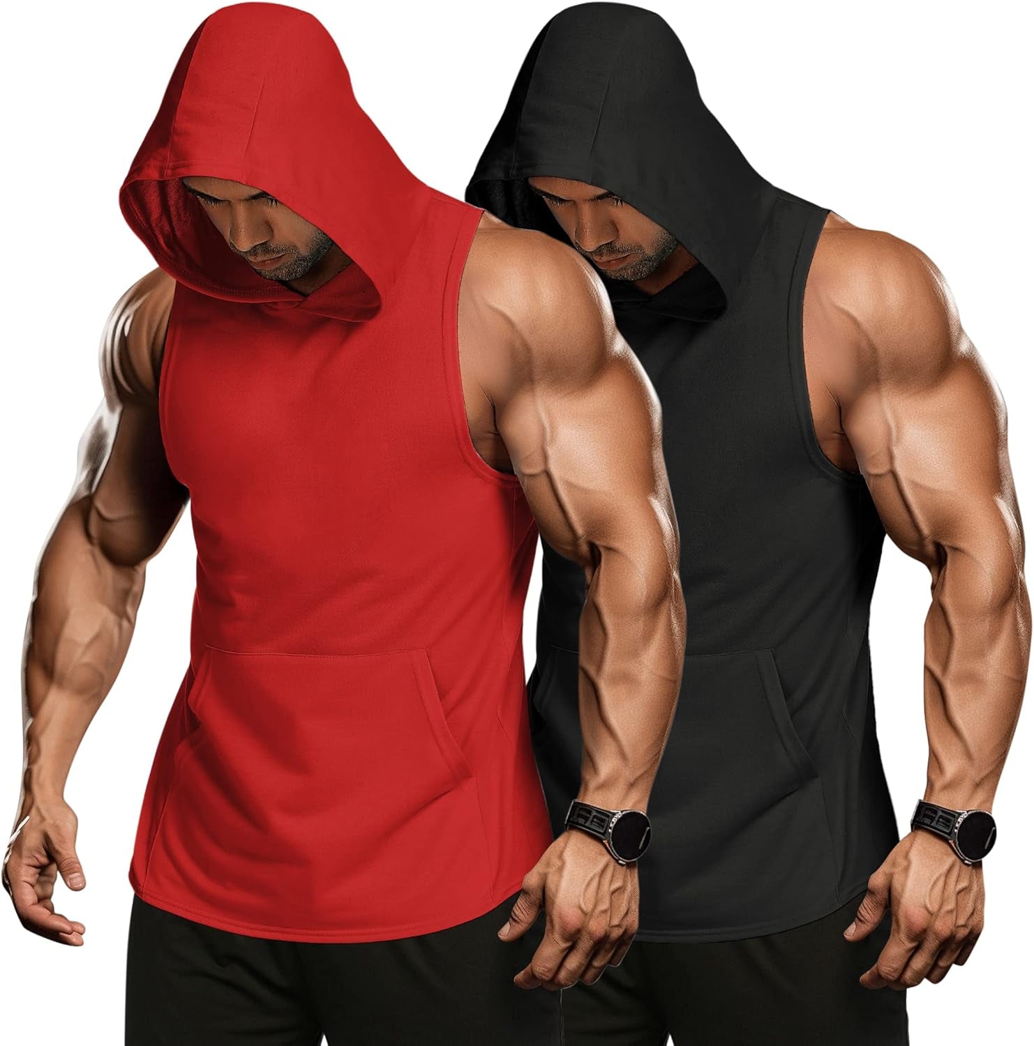 Men 2 Pack Workout Hooded Tank