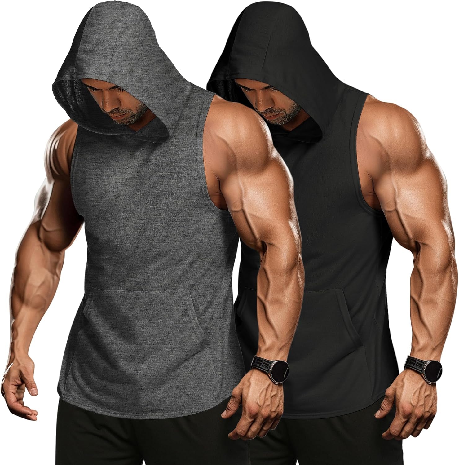 Men 2 Pack Workout Hooded Tank