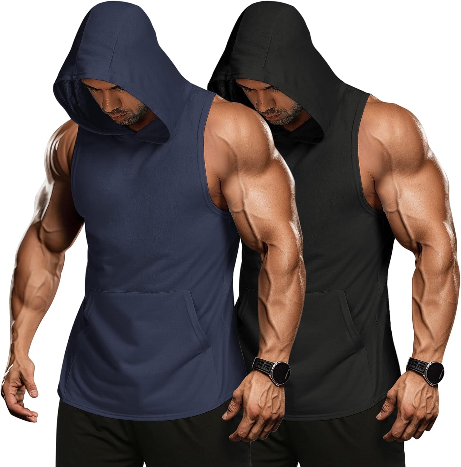 Men 2 Pack Workout Hooded Tank